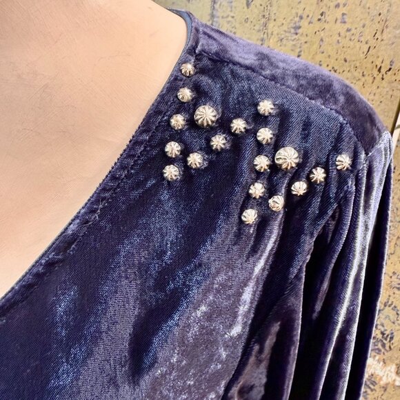 Vintage Saddle RIdge Blue Velvet Studded Western Long Blouse - Picture 3 of 6